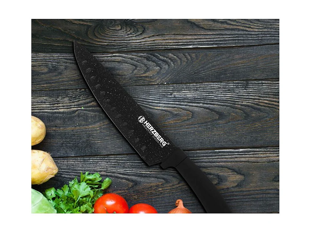 Ensemble de 8 couteaux en acier inoxydable avec support en acrylique - Marbre Noir Herzberg HG-MSN8BLM