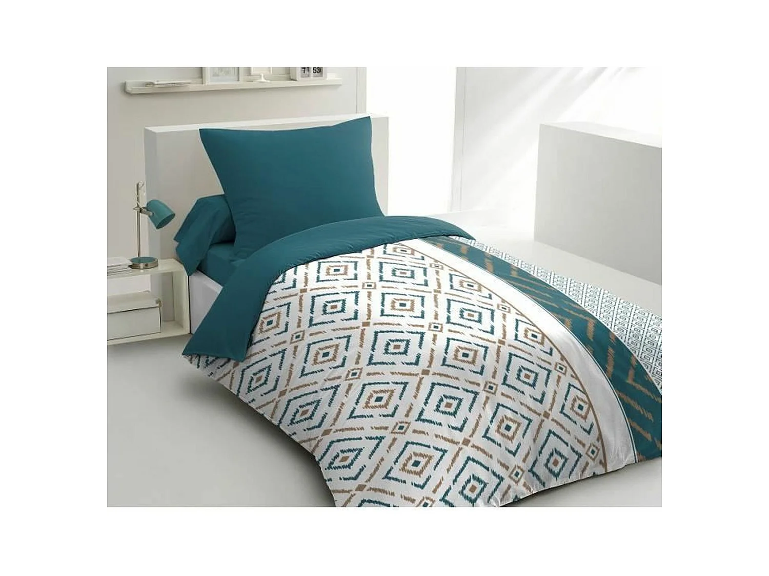 Parure de couette - 1 housse de couette 140 x 200 cm + 1 taie d'oreiller 63 x 63 cm - Bleu canard