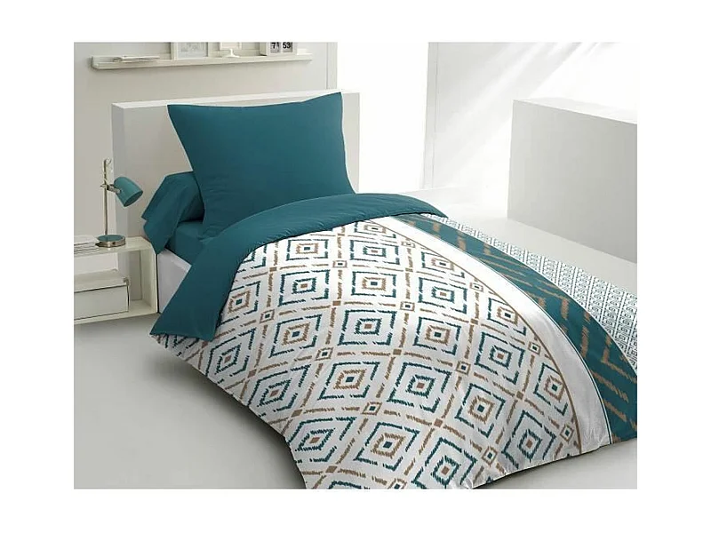 Parure de couette - 1 housse de couette 140 x 200 cm + 1 taie d'oreiller 63 x 63 cm - Bleu canard