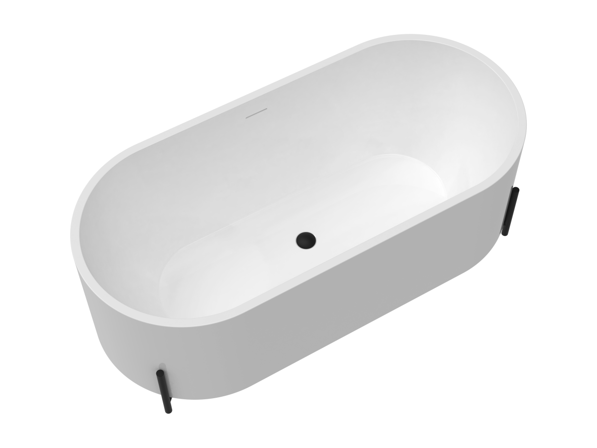 Freistehende Badewanne oval - mit schwarzen Füßen - Weiß - 160 x 73,5 x 59 günstig online kaufen