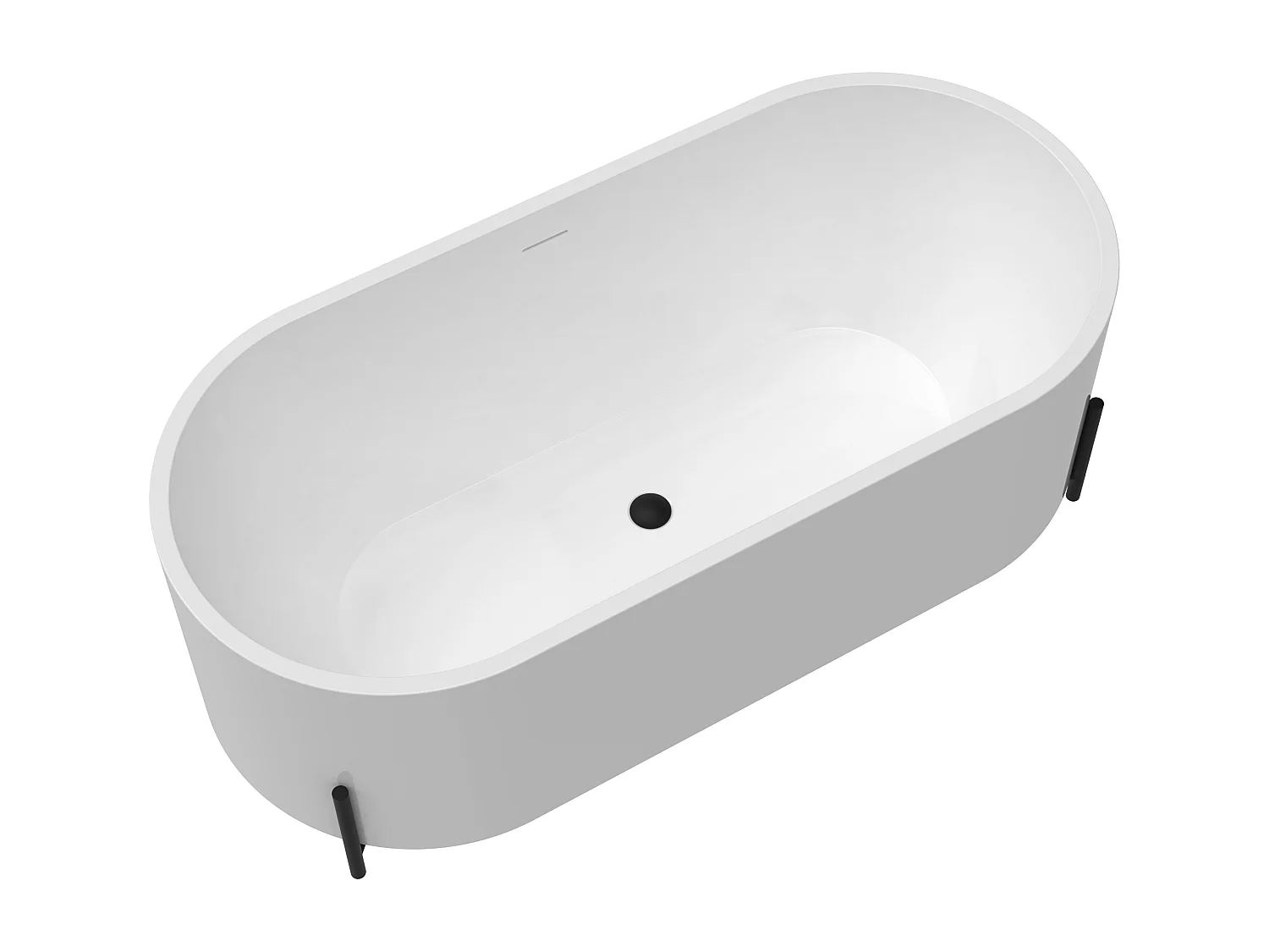 Oval vit fristående badkar med svarta fötter - 160 x 73,5 x 59 cm - ALONSA