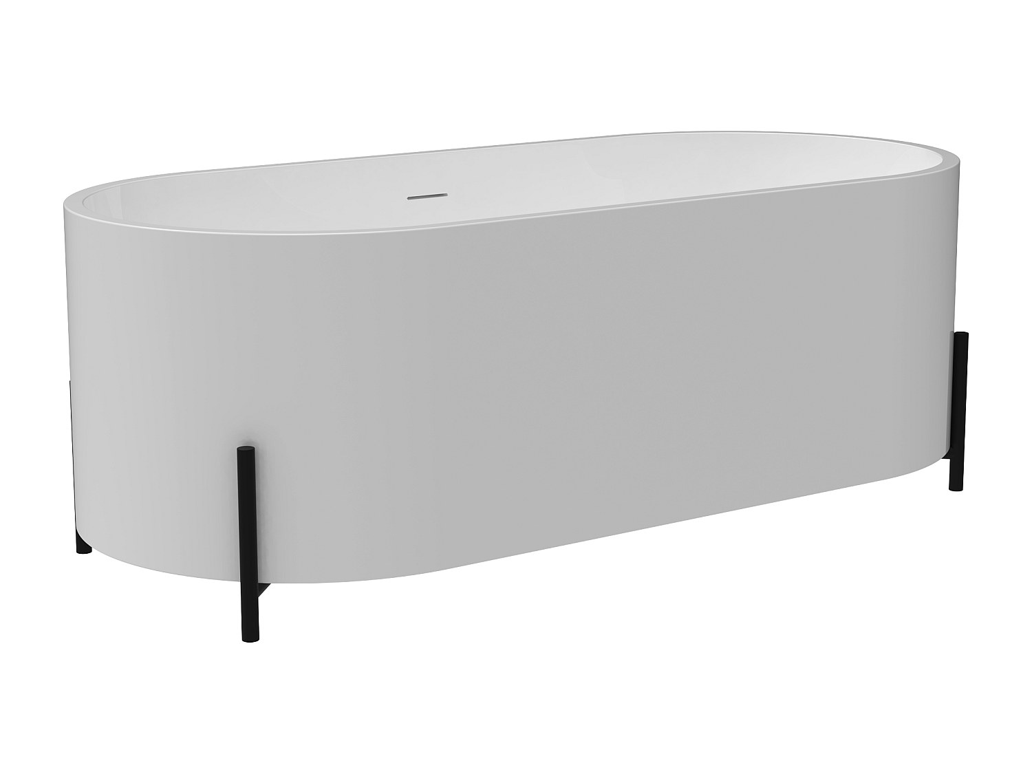 Freistehende Badewanne oval - mit schwarzen Füßen - Weiß - 160 x 73,5 x 59 günstig online kaufen