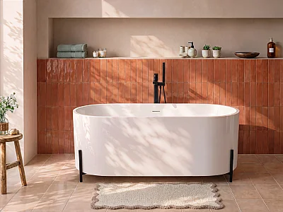 Ovaal vrijstaand bad met zwarte poten - 160 x 73,5 x 59 cm - Wit - ALONSA