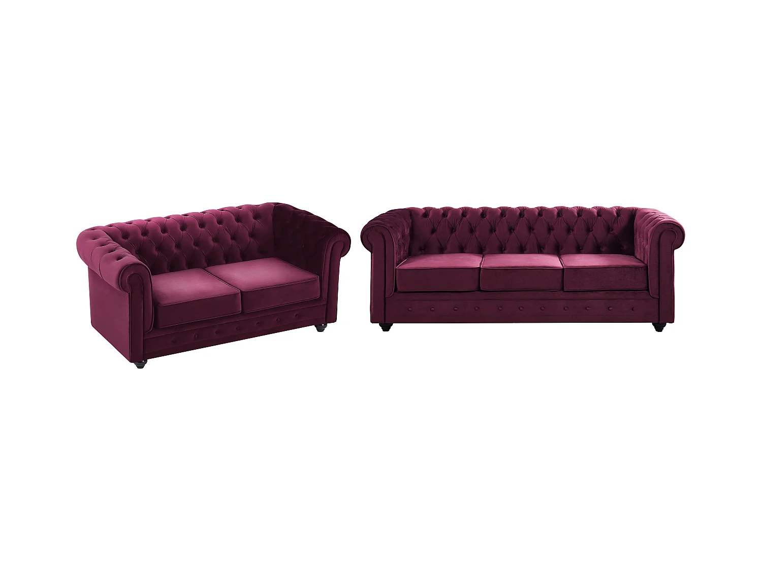 Canapés 3 places et 2 places en velours pourpre CHESTERFIELD