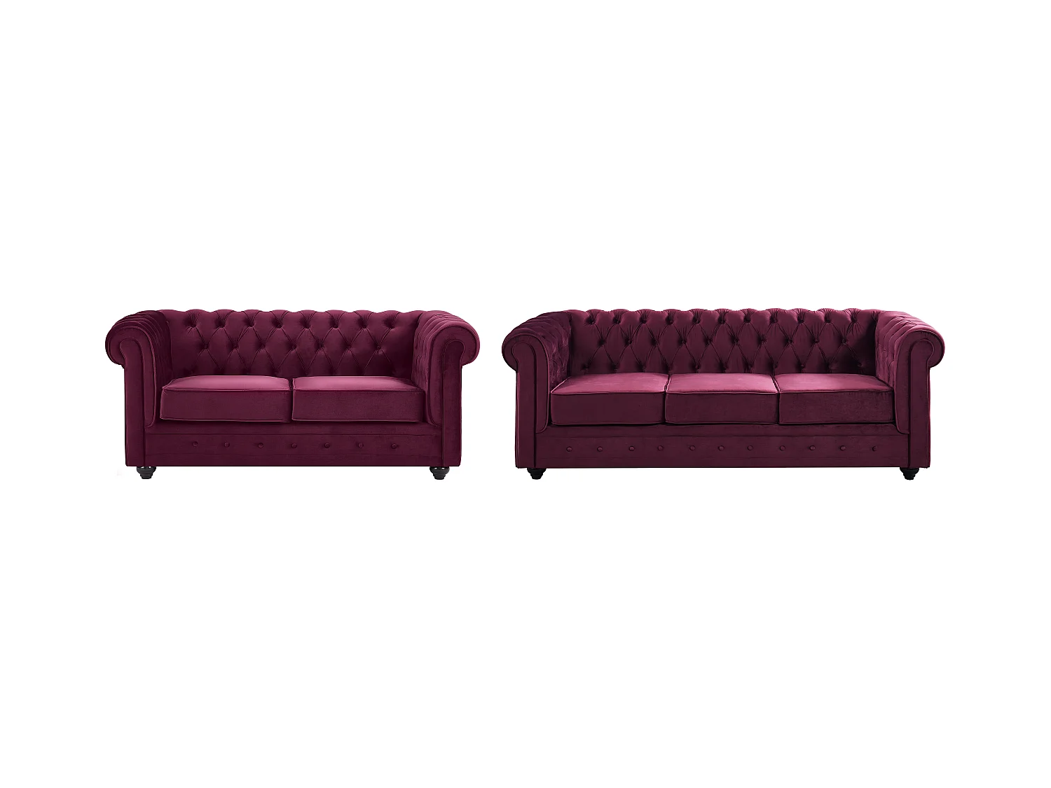 Canapés 3 places et 2 places en velours pourpre CHESTERFIELD