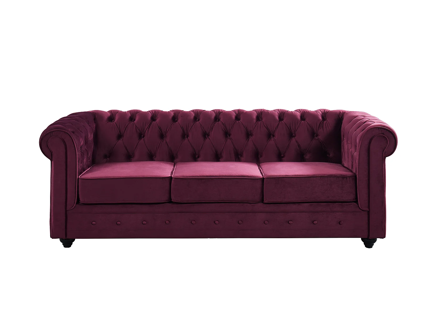 Canapés 3 places, 2 places et fauteuil en velours pourpre CHESTERFIELD