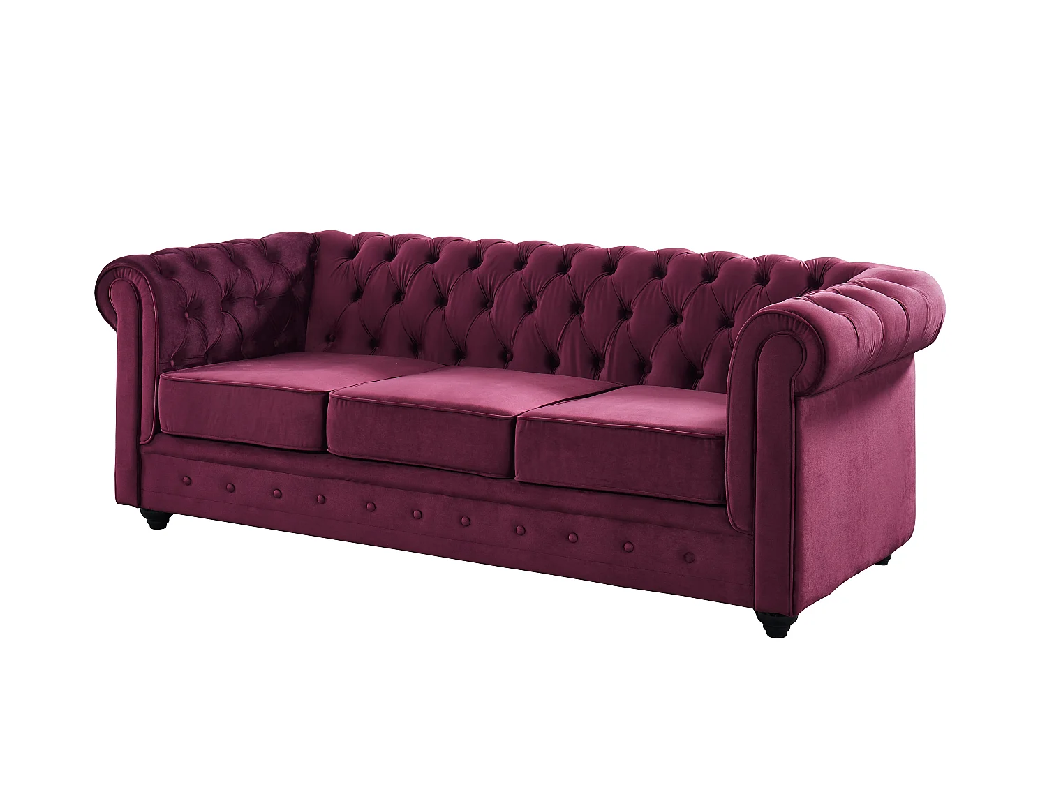 Canapés 3 places, 2 places et fauteuil en velours pourpre CHESTERFIELD