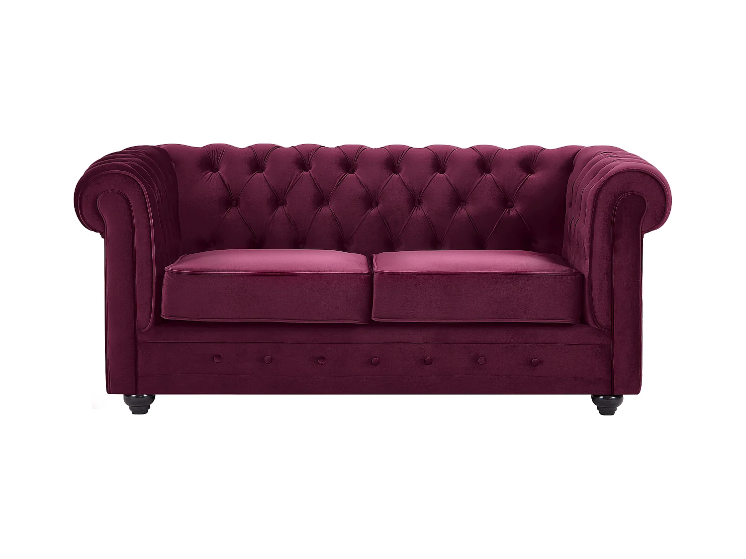 Canapés 3 places, 2 places et fauteuil en velours pourpre CHESTERFIELD
