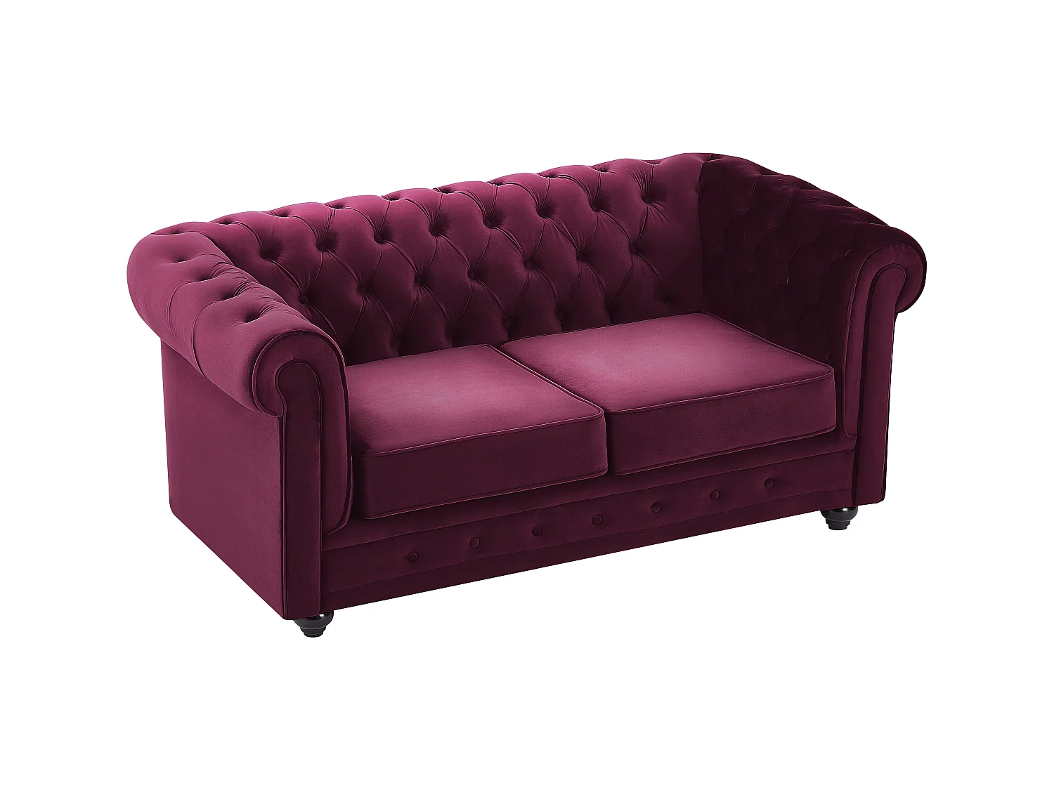 Canapés 3 places, 2 places et fauteuil en velours pourpre CHESTERFIELD