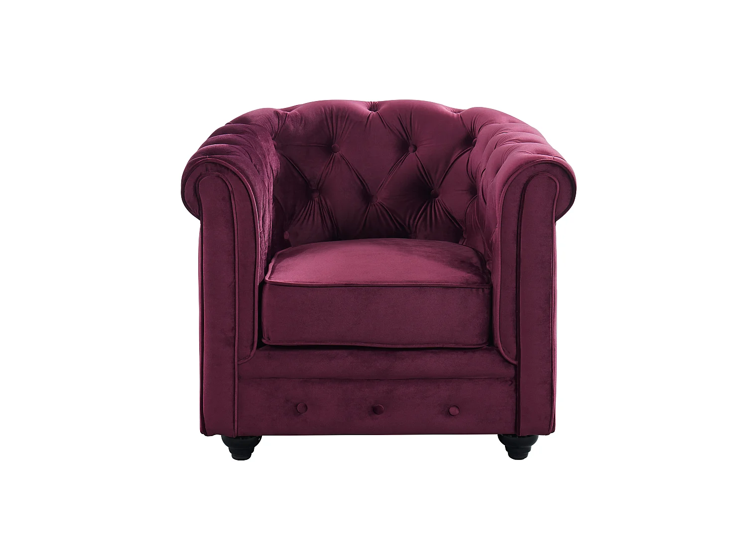 Canapés 3 places, 2 places et fauteuil en velours pourpre CHESTERFIELD