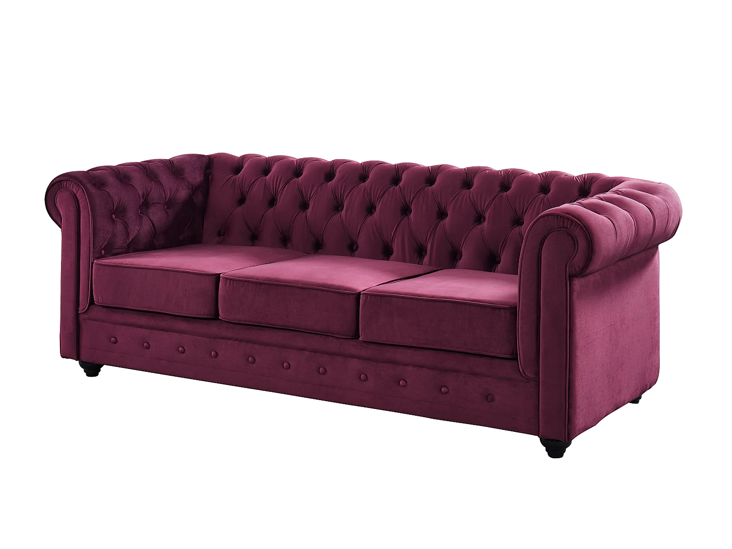 Canapés 3 places, 2 places et fauteuil en velours pourpre CHESTERFIELD