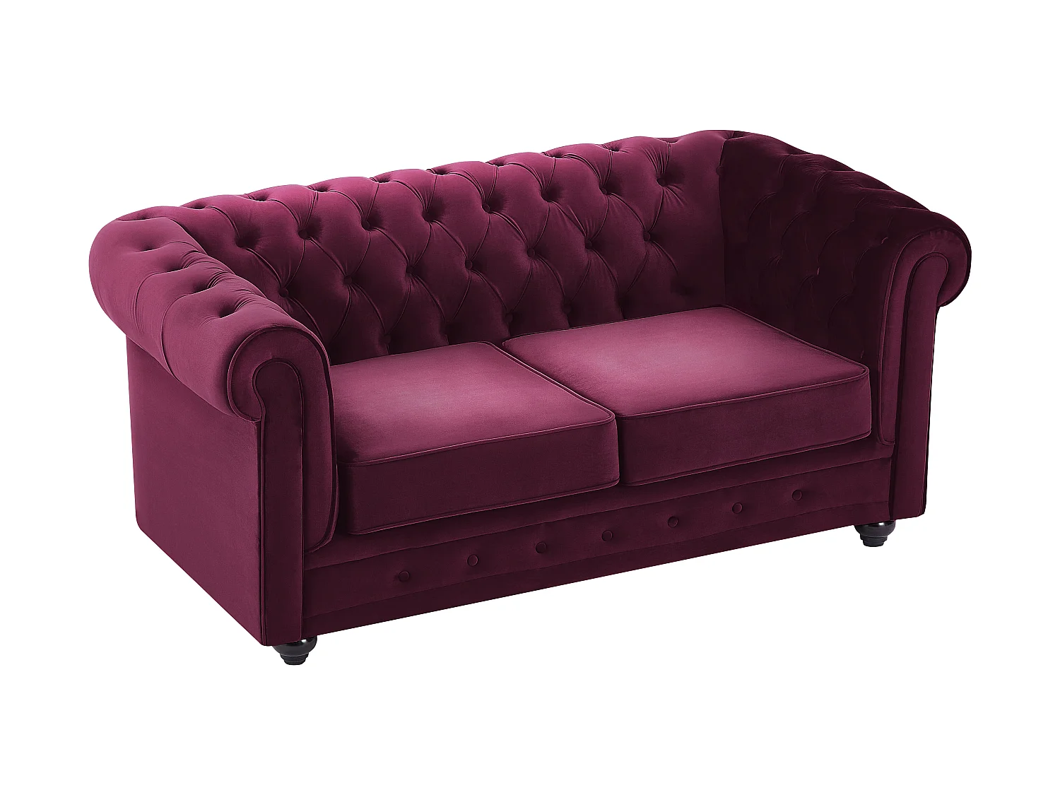 Canapés 3 places, 2 places et fauteuil en velours pourpre CHESTERFIELD