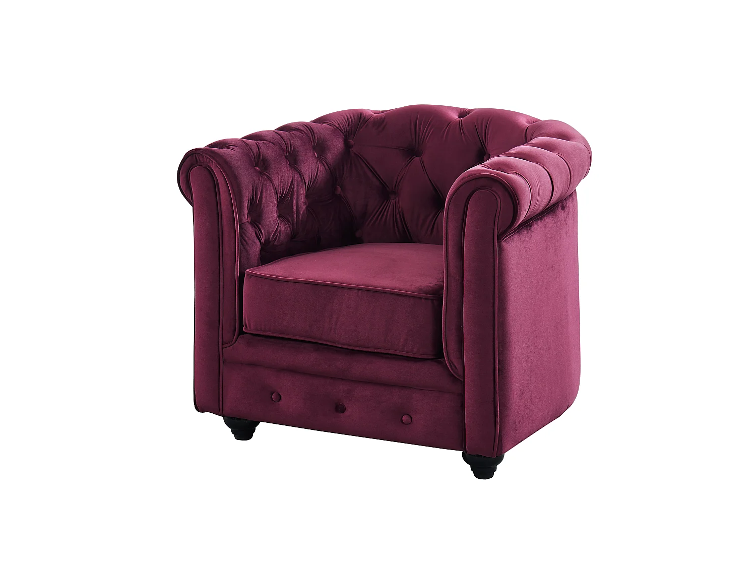 Canapés 3 places, 2 places et fauteuil en velours pourpre CHESTERFIELD
