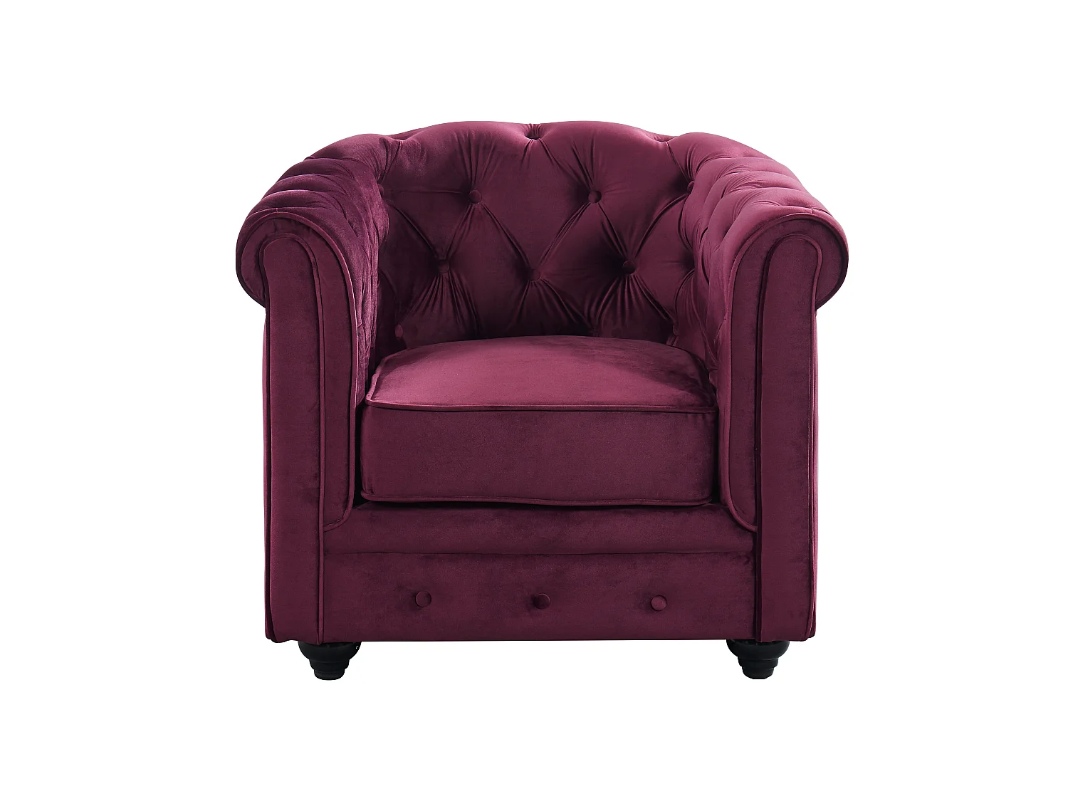 Canapés 3 places, 2 places et fauteuil en velours pourpre CHESTERFIELD