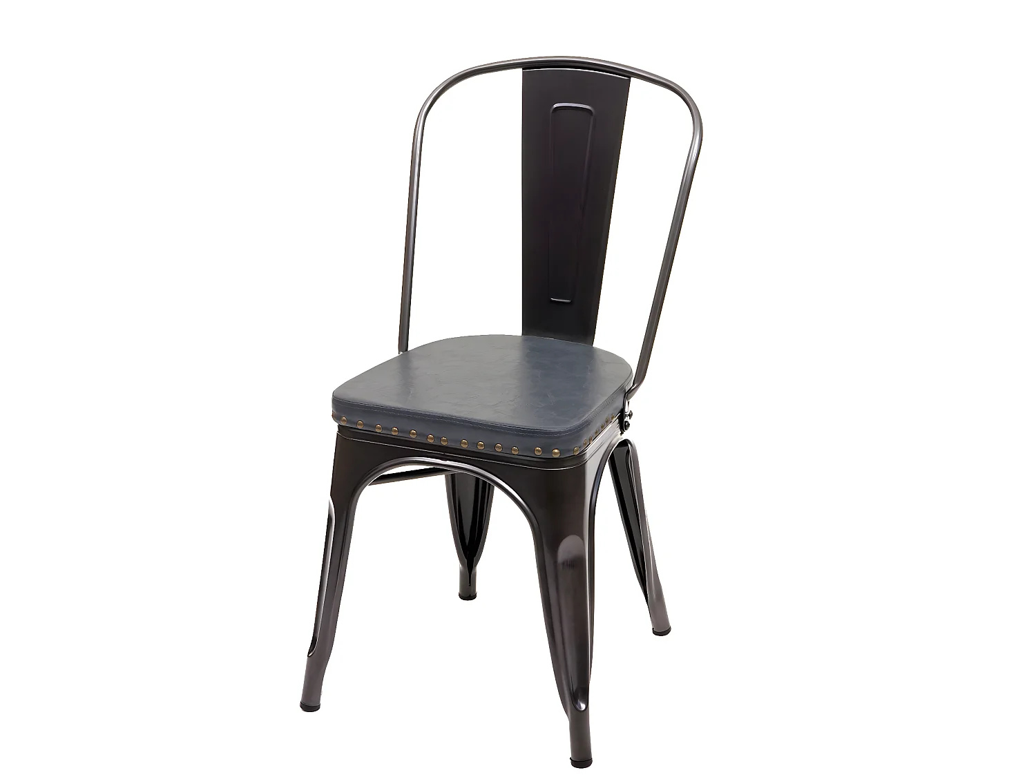 4x chaises de salle à manger cuisine design industriel en métal noir assise synthétique gris 04_0000597