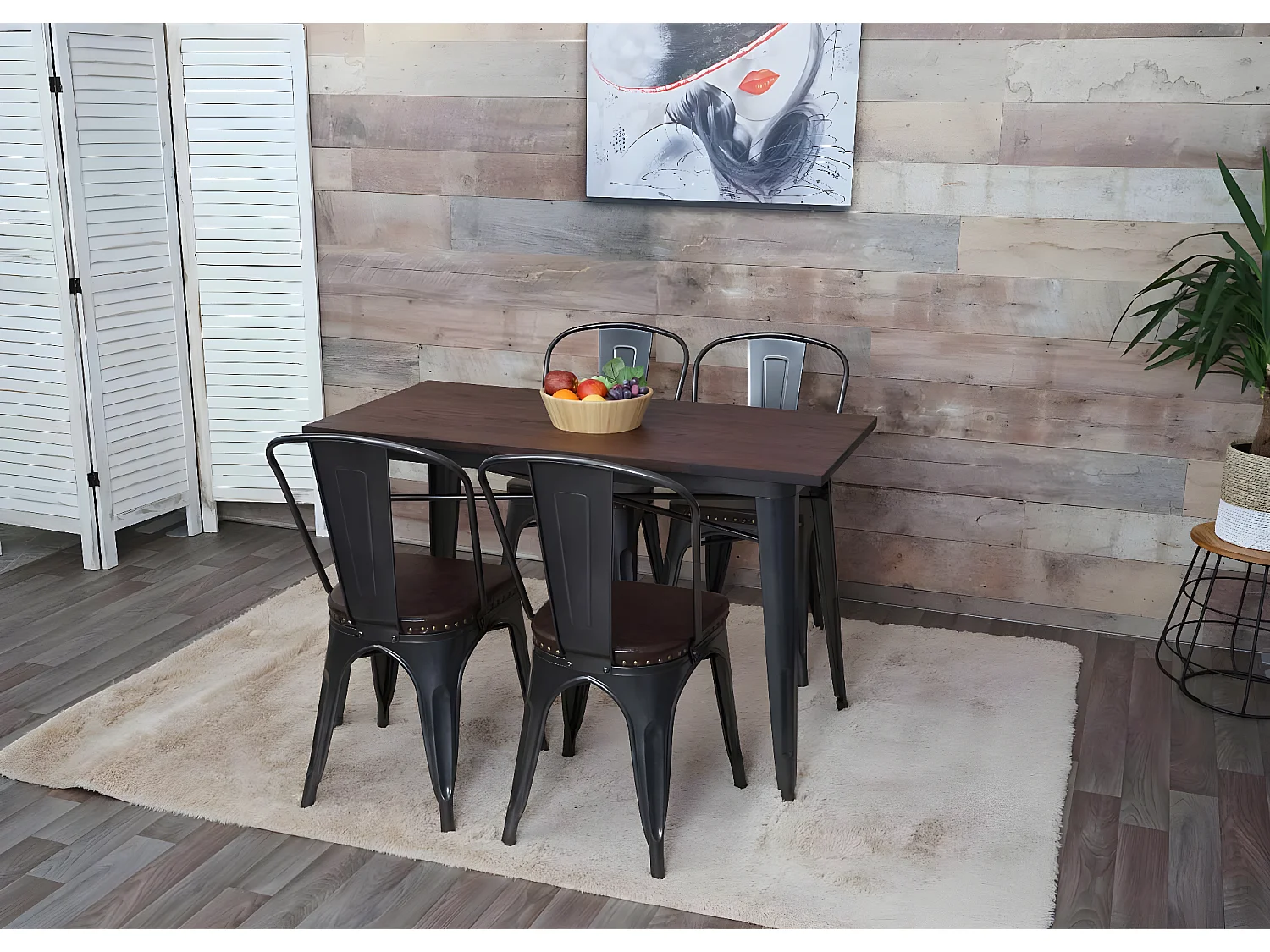 4x chaises de salle à manger cuisine design industriel en métal noir assise synthétique gris 04_0000597