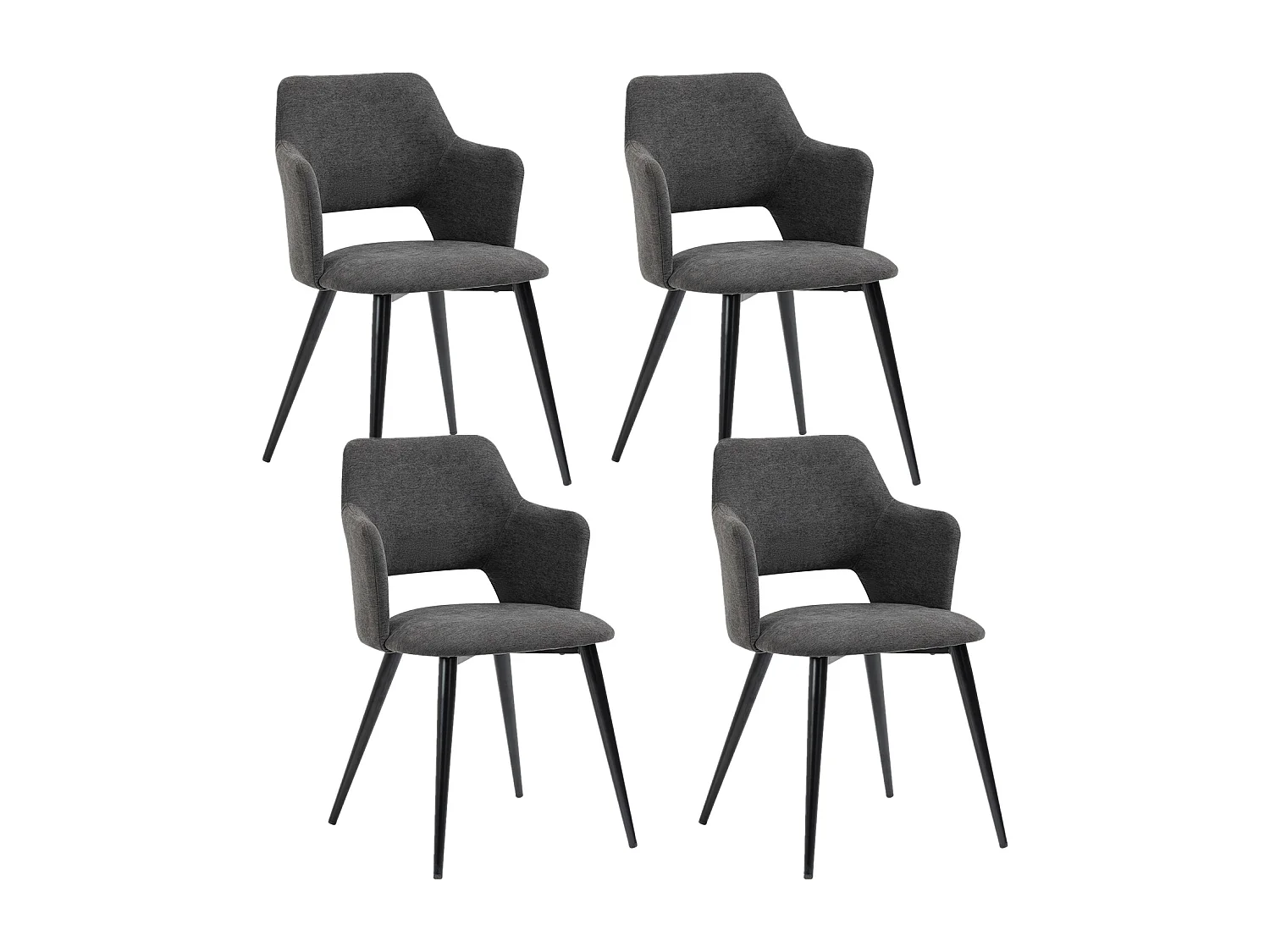 MEUBLES COSY Lot de 4 chaises de salle à manger scandinaves fauteuils avec accoudoirs, assise en tissu rembourrée, pieds en métal noir, Gris