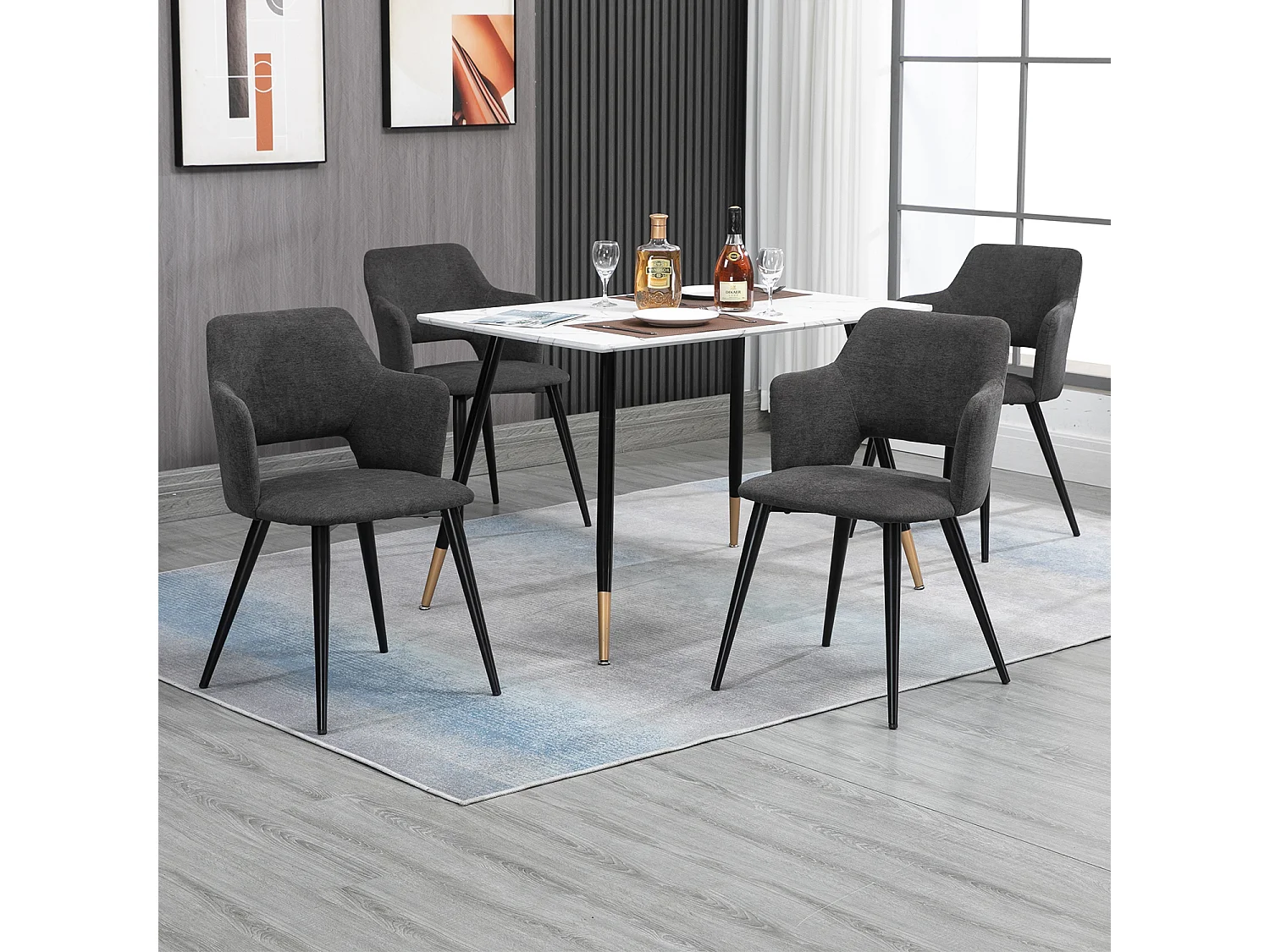 MEUBLES COSY Lot de 4 chaises de salle à manger scandinaves fauteuils avec accoudoirs, assise en tissu rembourrée, pieds en métal noir, Gris