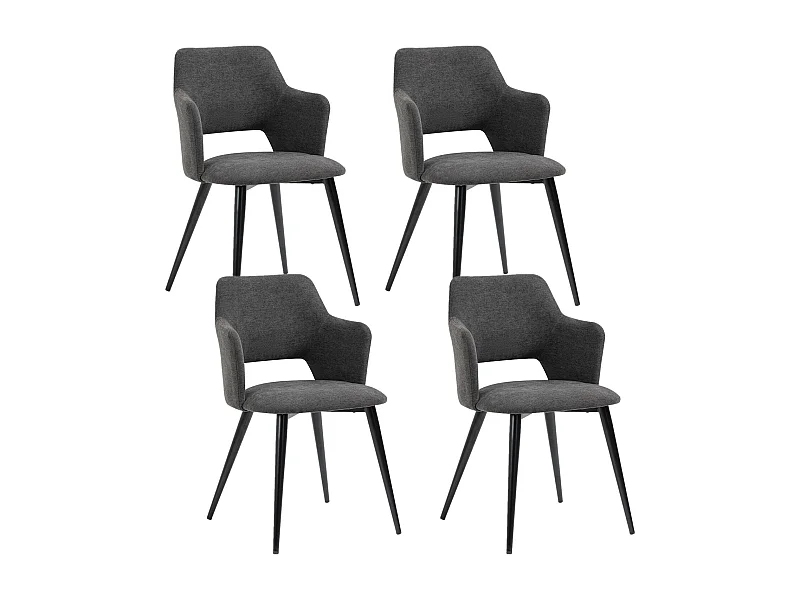 MEUBLES COSY Lot de 4 chaises de salle à manger scandinaves fauteuils avec accoudoirs, assise en tissu rembourrée, pieds en métal noir, Gris