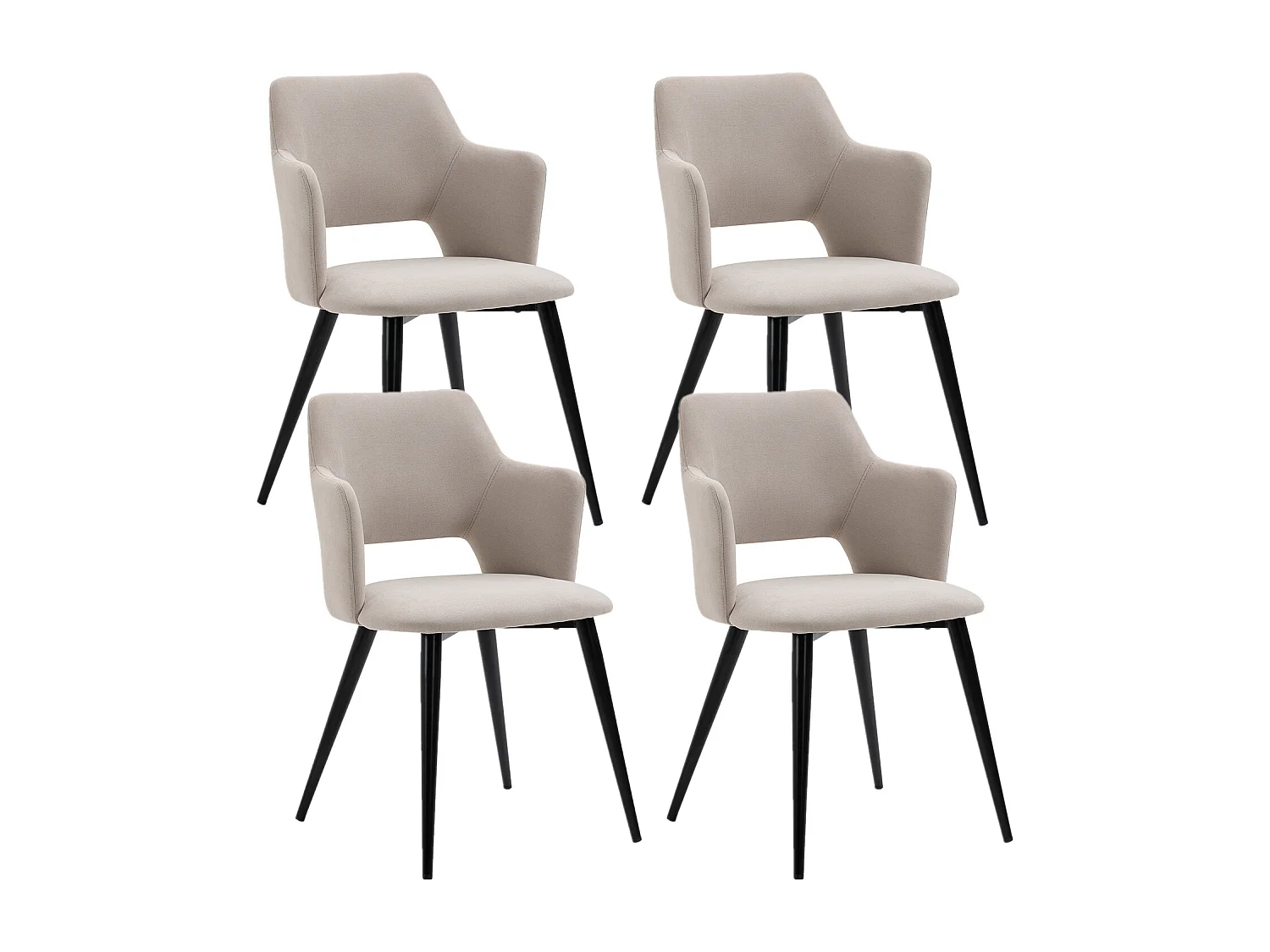 MEUBLES COSY Lot de 4 chaises de salle à manger scandinaves fauteuils avec accoudoirs, assise en tissu rembourrée, pieds en métal noir, Beige