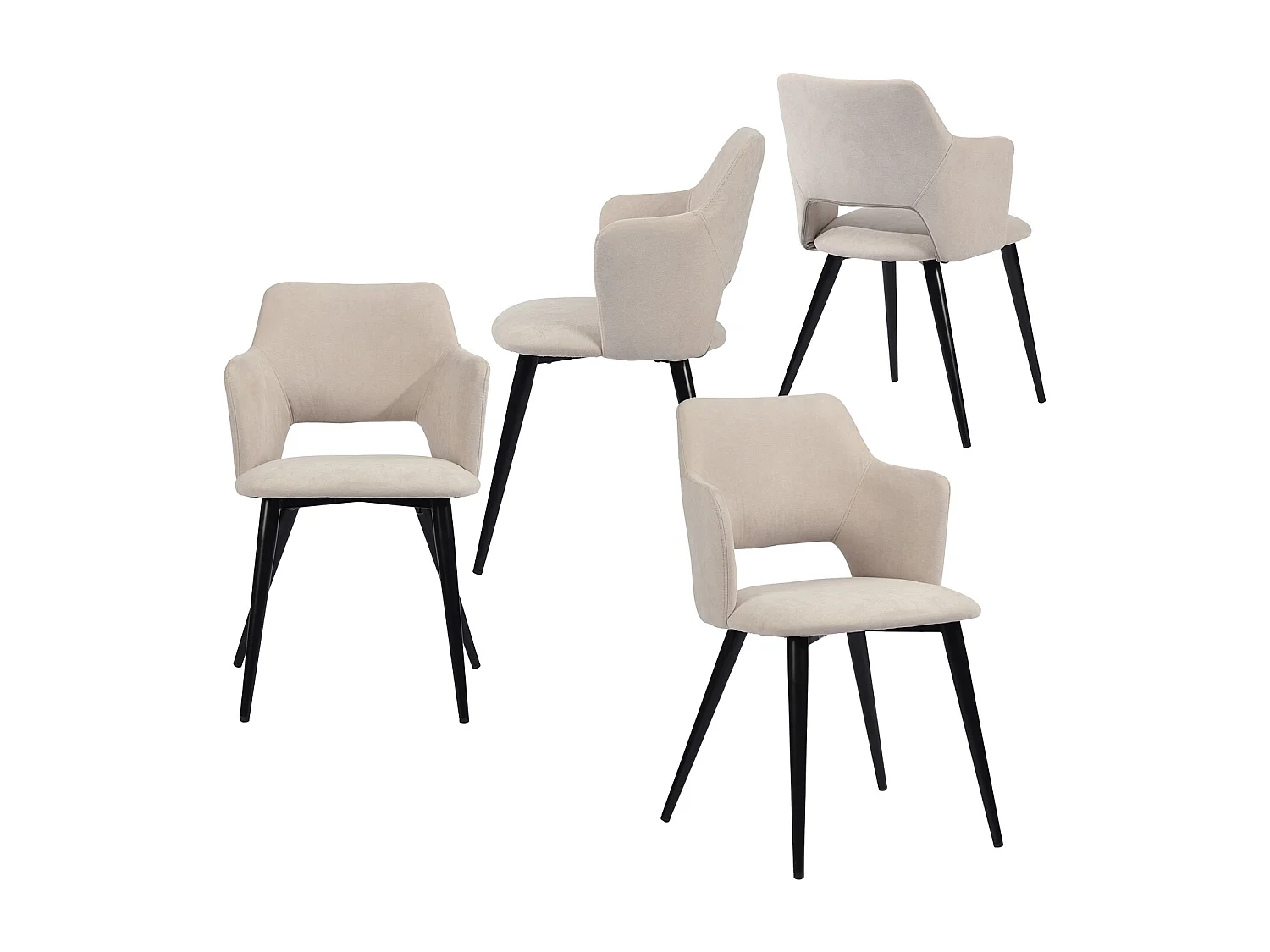 MEUBLES COSY Lot de 4 chaises de salle à manger scandinaves fauteuils avec accoudoirs, assise en tissu rembourrée, pieds en métal noir, Beige
