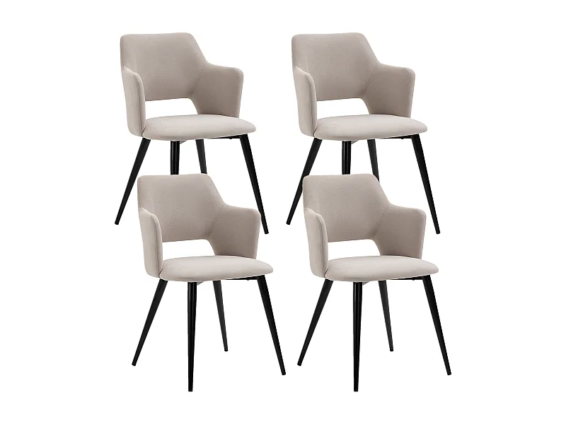MEUBLES COSY Lot de 4 chaises de salle à manger scandinaves fauteuils avec accoudoirs, assise en tissu rembourrée, pieds en métal noir, Beige