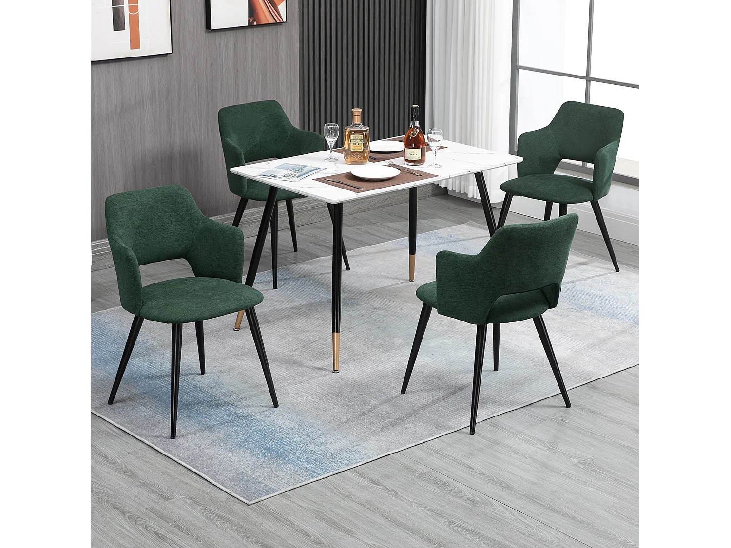 MEUBLES COSY Lot de 4 chaises de salle à manger scandinaves fauteuils avec accoudoirs, assise en tissu rembourrée, pieds en métal noir, Vert