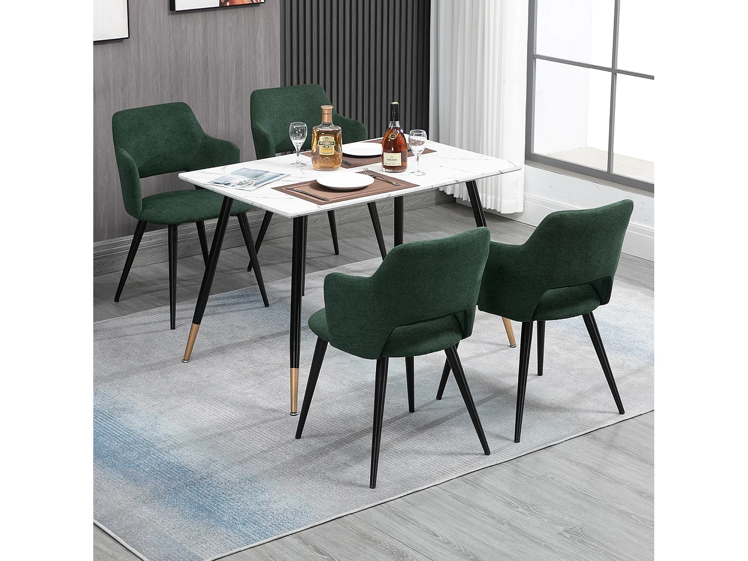 MEUBLES COSY Lot de 4 chaises de salle à manger scandinaves fauteuils avec accoudoirs, assise en tissu rembourrée, pieds en métal noir, Vert