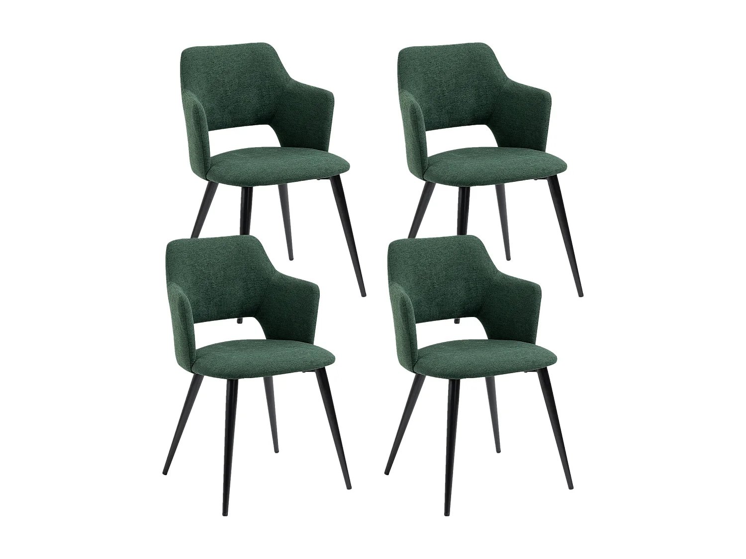 MEUBLES COSY Lot de 4 chaises de salle à manger scandinaves fauteuils avec accoudoirs, assise en tissu rembourrée, pieds en métal noir, Vert