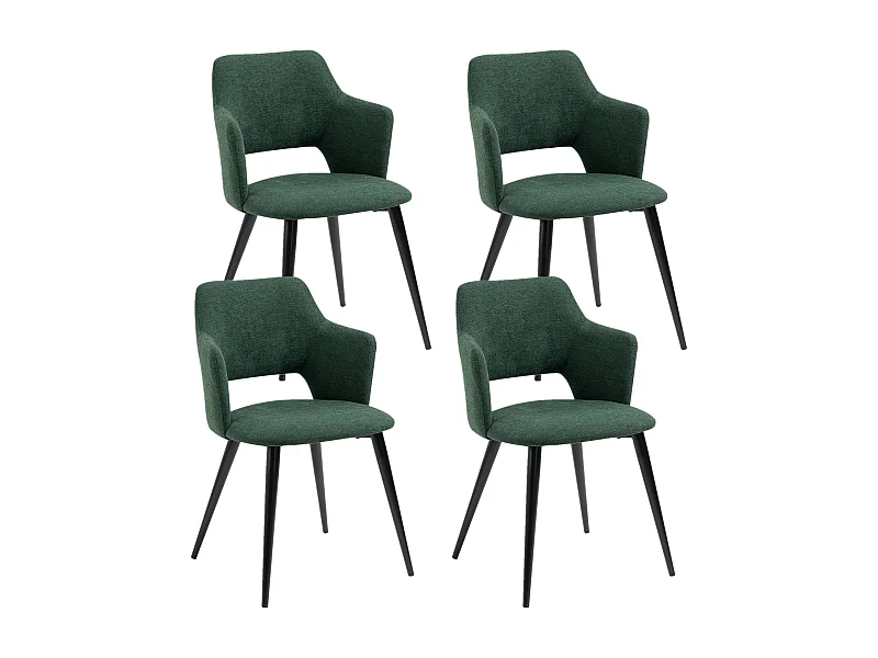 MEUBLES COSY Lot de 4 chaises de salle à manger scandinaves fauteuils avec accoudoirs, assise en tissu rembourrée, pieds en métal noir, Vert