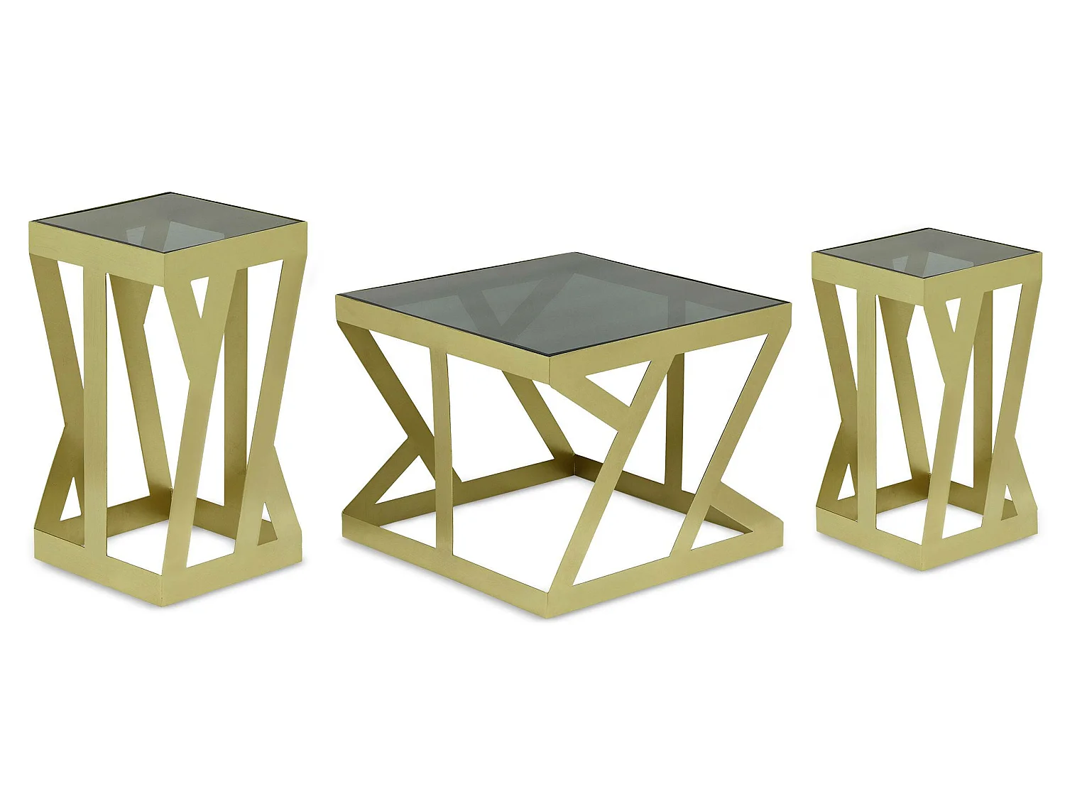 Ensemble de 3 tables d'appoint Zendaya en Verre fumé et Métal Or