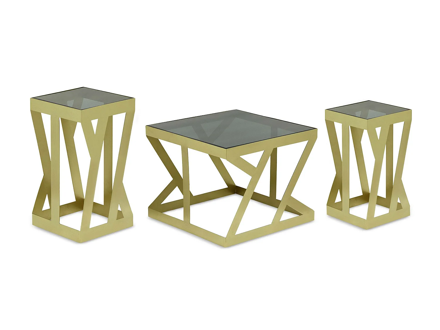Ensemble de 3 tables d'appoint Zendaya en Verre fumé et Métal Or