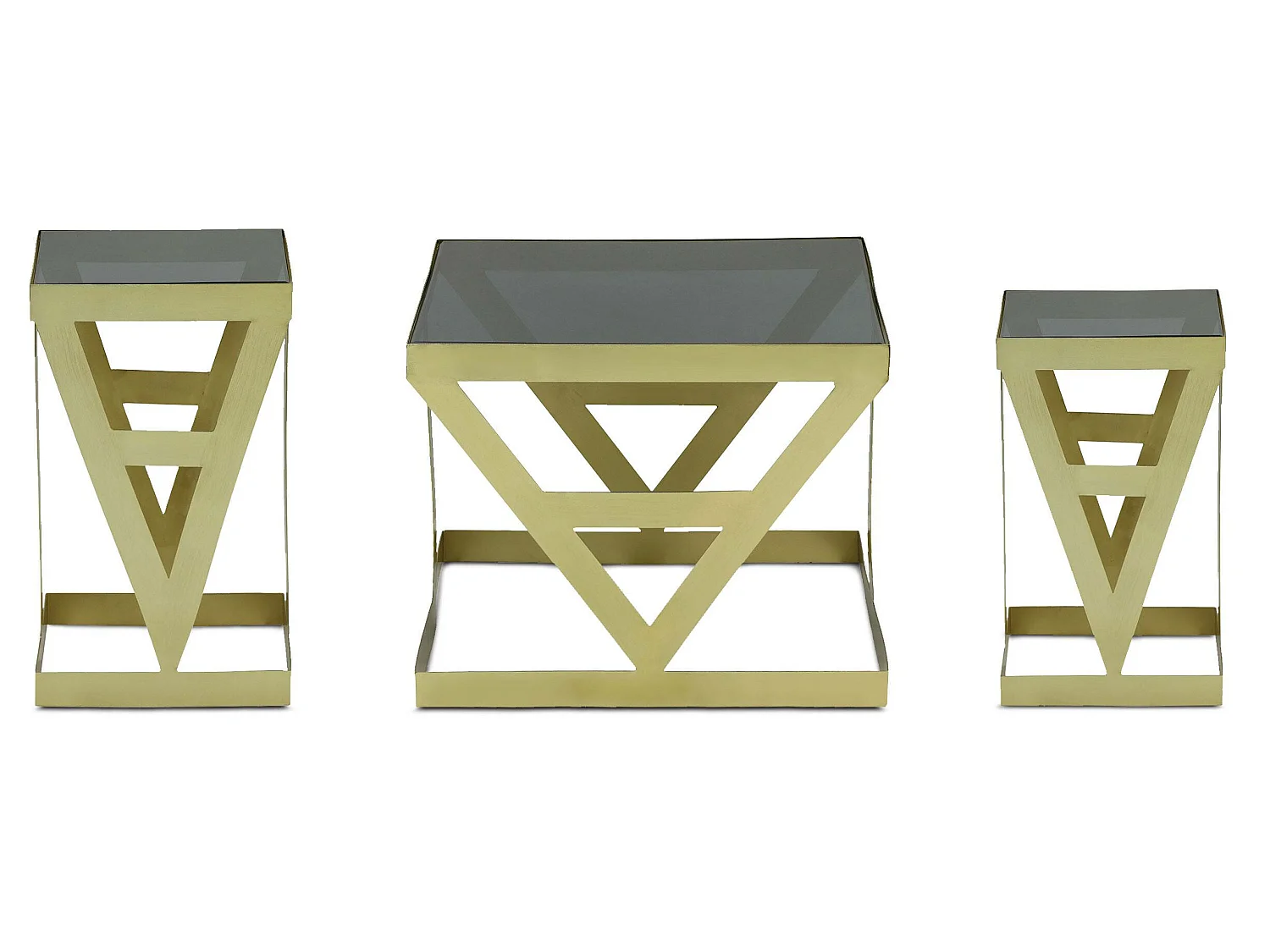 Ensemble de 3 tables d'appoint Amstra en Verre fumé et Métal Or