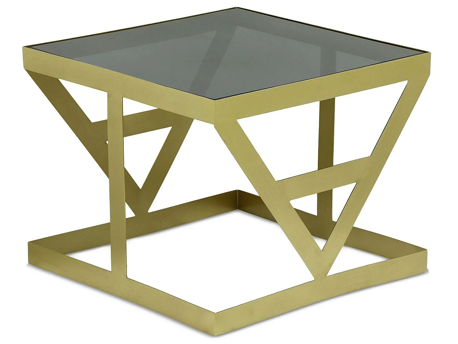 Ensemble de 3 tables d'appoint Amstra en Verre fumé et Métal Or