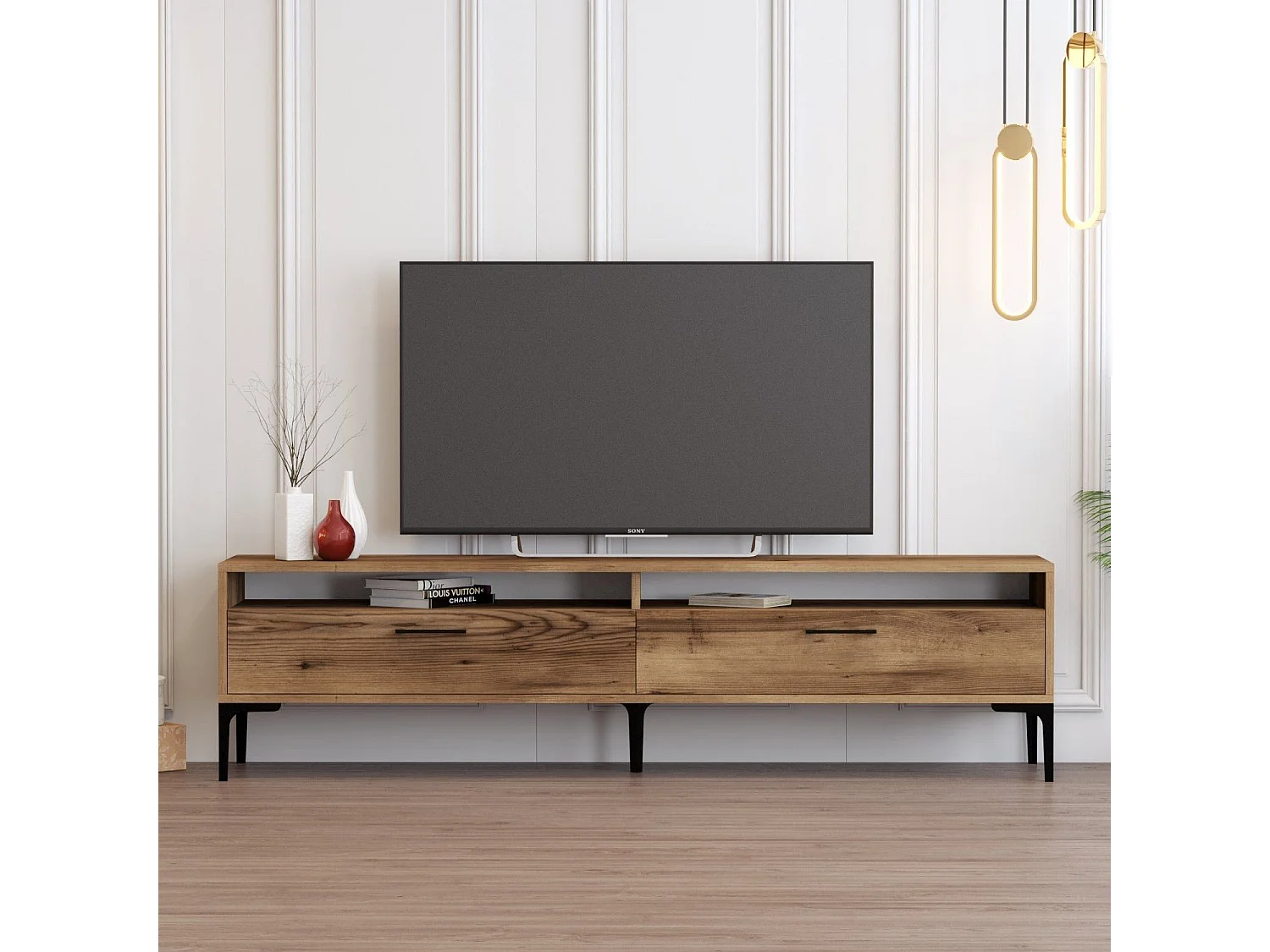 Eleganter TV-Ständer – 180 cm x 35 cm x 47 cm – Walnuss – melaminbeschichtete Spanplatte