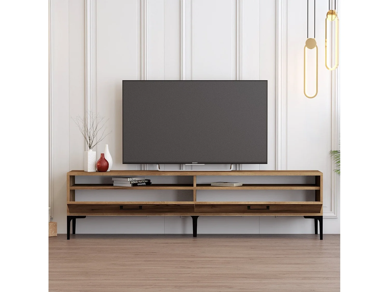 Eleganter TV-Ständer – 180 cm x 35 cm x 47 cm – Walnuss – melaminbeschichtete Spanplatte