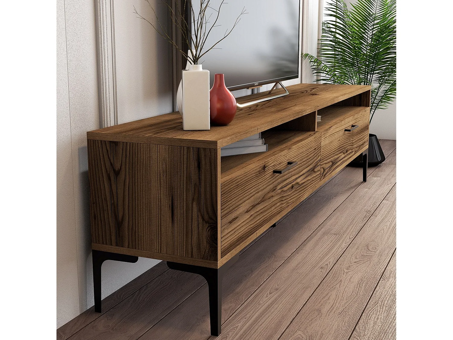 Eleganter TV-Ständer – 180 cm x 35 cm x 47 cm – Walnuss – melaminbeschichtete Spanplatte