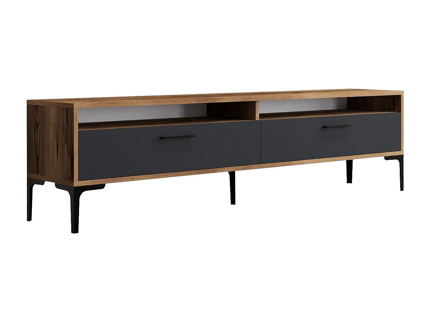 Mueble de TV – 180 x 35 x 47 cm – nogal y antracita – tablero de partículas revestido de melamina