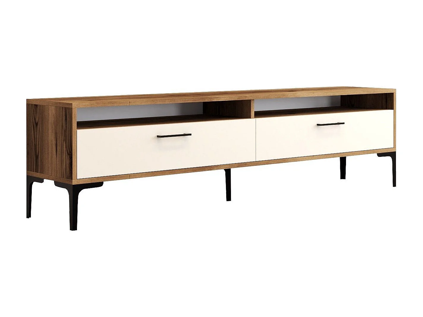 Mueble de TV – 180 x 35 x 47 cm – nogal y crema – tablero de partículas revestido de melamina