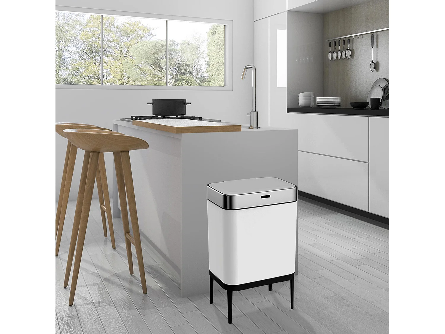 Poubelle de Recyclage Catter House Cosmos 60L 42x30x76cm en Acier Inoxydable avec Capteur de Mouvement et Ouverture Automatique