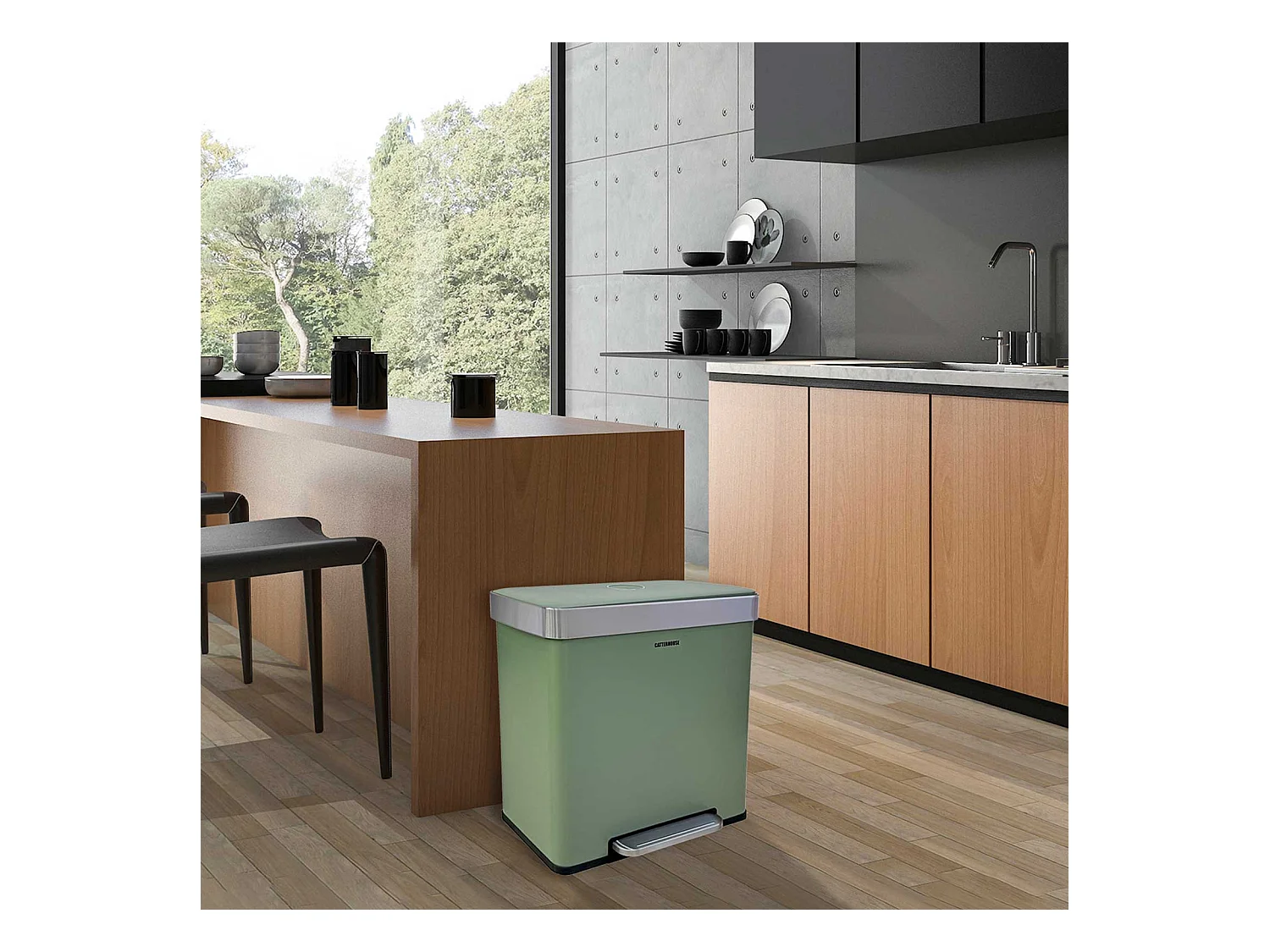 Pattumiera CatterHouse Planeta 60L 58x35,5x60 cm in Metallo con Pedale, Cassetti Estraibili e Ammortizzazione