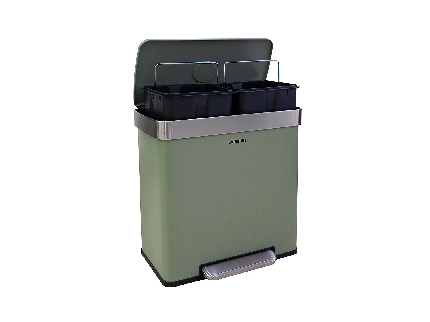 Pattumiera CatterHouse Planeta 60L 58x35,5x60 cm in Metallo con Pedale, Cassetti Estraibili e Ammortizzazione