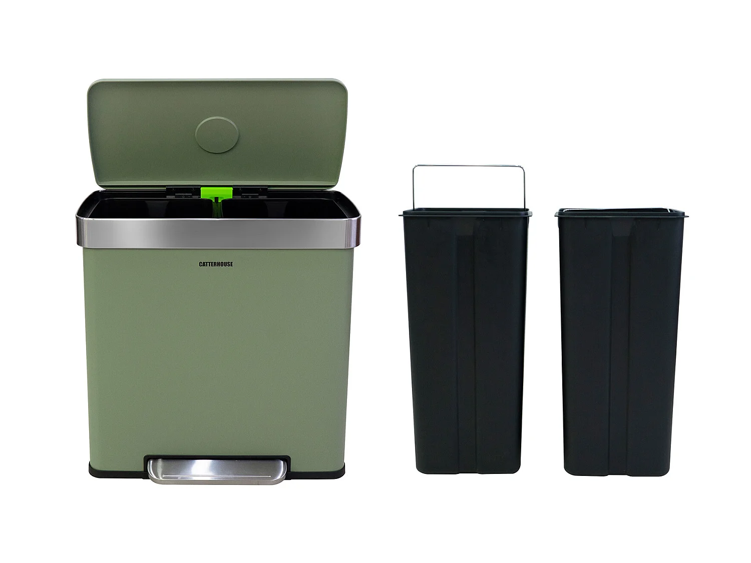 Pattumiera CatterHouse Planeta 60L 58x35,5x60 cm in Metallo con Pedale, Cassetti Estraibili e Ammortizzazione