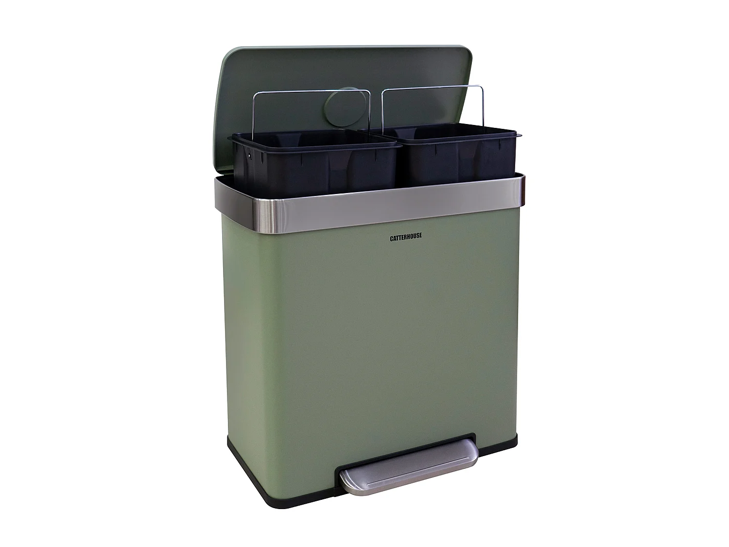 Pattumiera CatterHouse Planeta 60L 58x35,5x60 cm in Metallo con Pedale, Cassetti Estraibili e Ammortizzazione