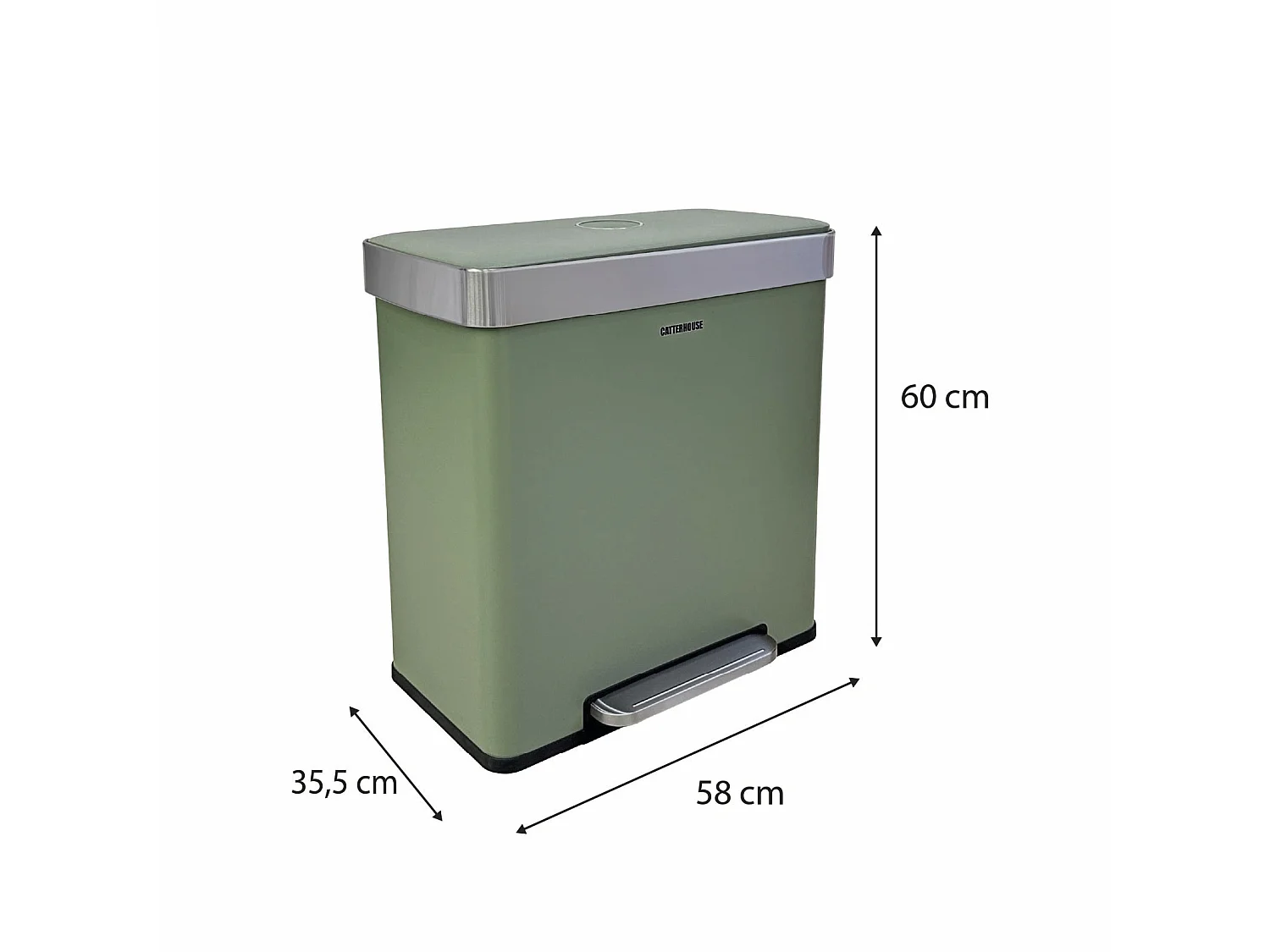Pattumiera CatterHouse Planeta 60L 58x35,5x60 cm in Metallo con Pedale, Cassetti Estraibili e Ammortizzazione