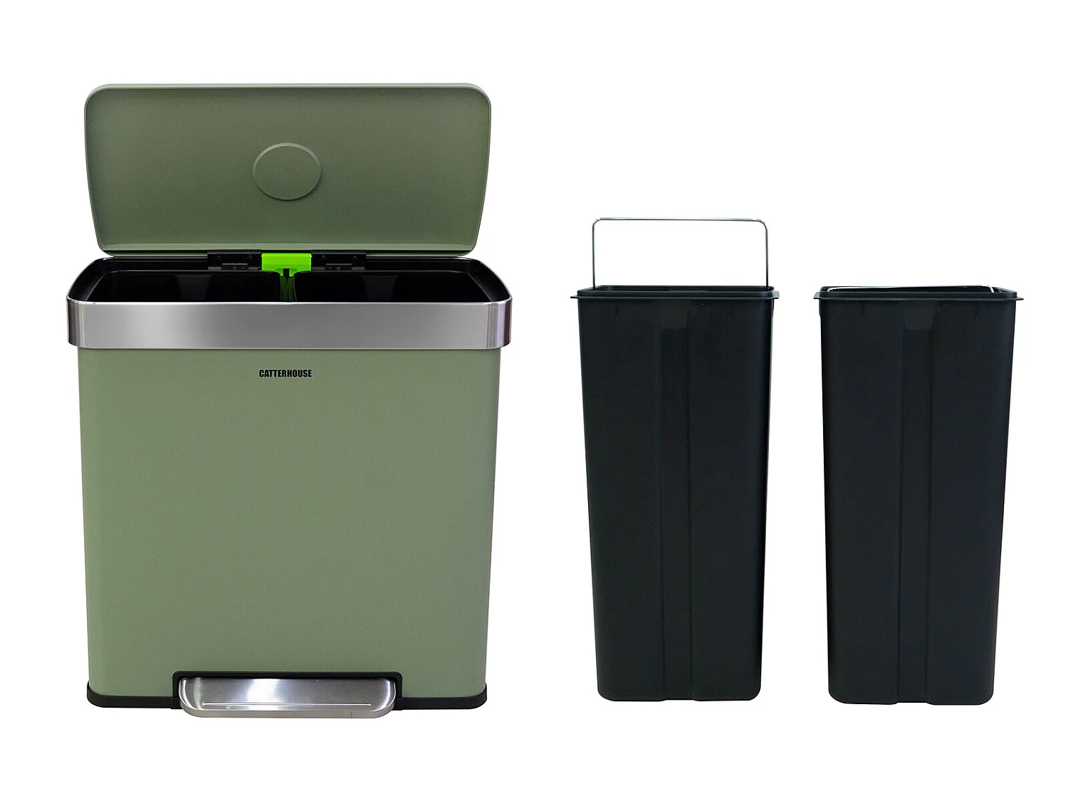 Pattumiera CatterHouse Planeta 60L 58x35,5x60 cm in Metallo con Pedale, Cassetti Estraibili e Ammortizzazione