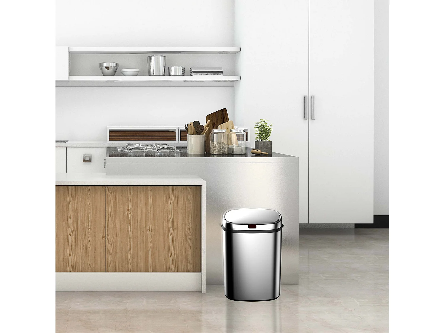 Poubelle de Recyclage Catter House Futuro 30L 34x25x52cm en Acier Inoxydable avec Capteur de Mouvement et Ouverture Automatique