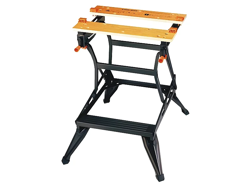 Klappbare Werkbank mit Schraubstock Großformat BLACK+DECKER - Maximale Belastung 160 kg, Stahlkonstruktion und Backen aus Bambus