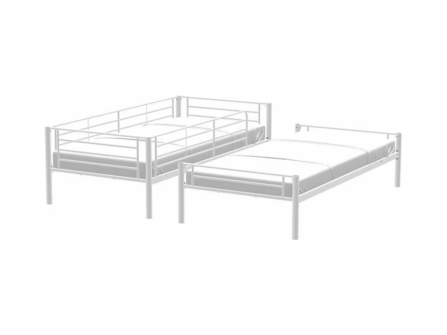 Lits superposés séparables en métal - Blanc - Sommiers inclus - 2 x 90 x 190 cm - ABBY