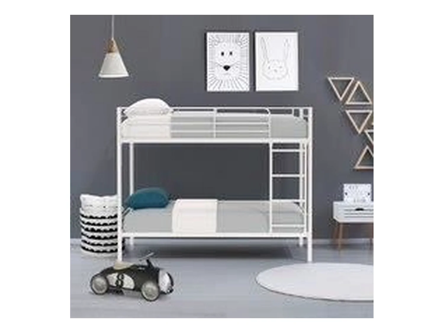 Lits superposés séparables en métal - Blanc - Sommiers inclus - 2 x 90 x 190 cm - ABBY